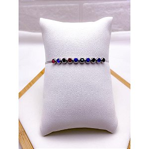 PULSEIRA  AÇO INOXIDÁVEL FITA PEDRAS COLORIDAS - PRATEADA