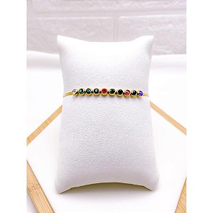 PULSEIRA  AÇO INOXIDÁVEL FITA PEDRAS COLORIDAS - DOURADA
