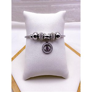 PULSEIRA  AÇO INOX ESTILO PANDORA BERLOQUE ÂNCORA CORAÇÃO CRAVEJADO - PRATEADA