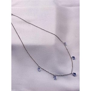 COLAR AÇO INOX 45CM PEDRAS CRISTAL - PRATEADO