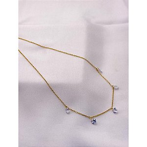 COLAR AÇO INOX 45CM PEDRAS CRISTAL - DOURADO