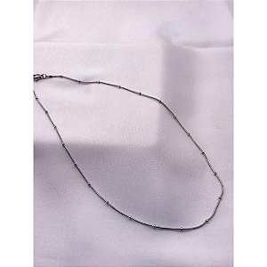 COLAR AÇO INOX 45CM MINI BOLINHAS - PRATEADO