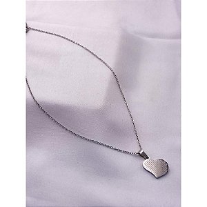 COLAR AÇO INOX 45CM CORAÇÃO ORAÇÃO PAI NOSSO - PRATEADO