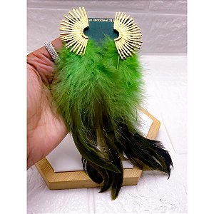 BRINCO AÇO INOX  RAIOS PENA VERDE - DOURADO