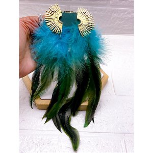 BRINCO AÇO INOX  RAIOS PENA AZUL - DOURADO