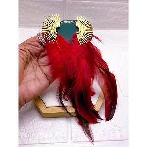 BRINCO AÇO INOX  RAIOS PENA VERMELHA - DOURADO