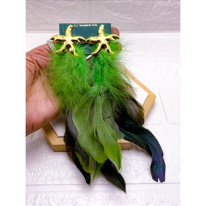 BRINCO AÇO INOX  ESTRELA DO MAR PENA VERDE - DOURADO