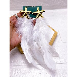 BRINCO AÇO INOX  ESTRELA DO MAR PENA BRANCA - DOURADO