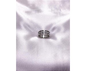 ANEL  AÇO INOXIDÁVEL 2 FIOS CRAVEJADO PEDRA CRISTAL - PRATEADO (UNIDADE)