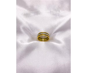 ANEL  AÇO INOXIDÁVEL 2 FIOS CRAVEJADO PEDRA CRISTAL - DOURADO (UNIDADE)