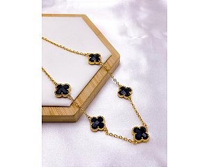 COLAR AÇO INOX 45CM TREVO PRETO - DOURADO
