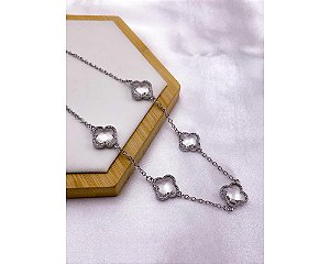 COLAR AÇO INOX 45CM TREVO CRISTAL - PRATEADO