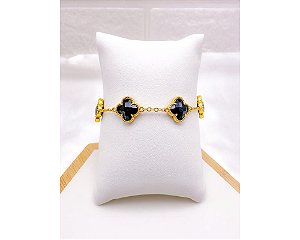 PULSEIRA  AÇO INOX DOURADA - TREVO PRETO