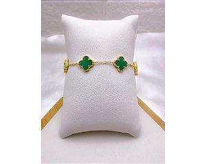PULSEIRA  AÇO INOX DOURADA - TREVO VERDE
