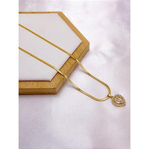 COLAR AÇO INOX 45CM PINGENTE CORAÇÃO CRAVEJADO BANHADO -  DOURADO