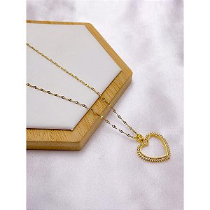 COLAR AÇO INOX 45CM PINGENTE CORAÇÃO CRAVEJADO BANHADO -  DOURADO