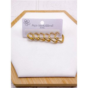 CARTELA TRIO ARGOLINHA CLICK AÇO INOX  QUADRADO - DOURADO