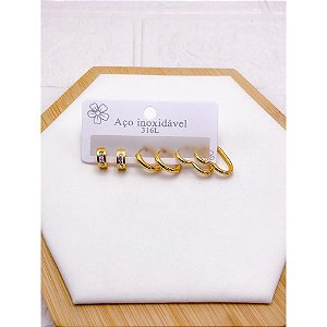 CARTELA TRIO ARGOLINHA CLICK AÇO INOX  CORAÇÃO - DOURADO