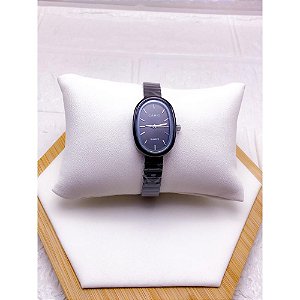 RELÓGIO VINTAGE CAIXA OVAL AÇO INOXIDAVEL FEMININO FUNDO PRETO - PRETO