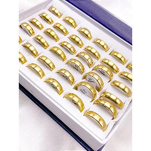 CAIXA DE ALIANÇA EM  AÇO INOXIDÁVEL LISA 6MM -  DOURADA (36 UNIDADES)