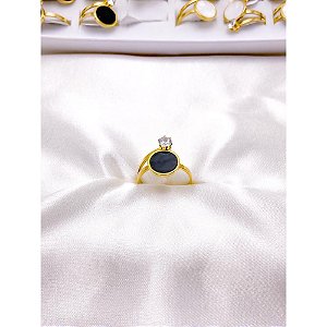 ANEL  AÇO INOXIDÁVEL PEDRA CRISTAL PRETO - DOURADO (UNIDADE)