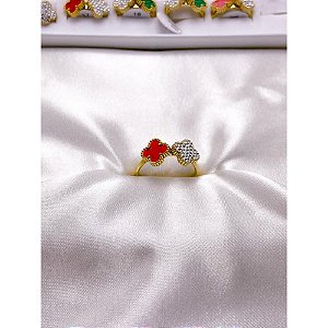 ANEL AÇO INOXIDÁVEL TREVO CRAVEJADO DOURADO - ROSA