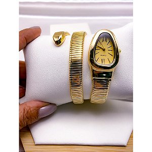 RELÓGIO SERPENTI COBRA CAIXA E PULSEIRA EM AÇO INOXIDÁVEL FUNDO DOURADO - DOURADO
