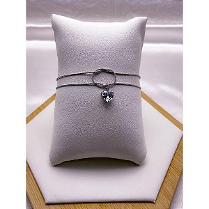 PULSEIRA AÇO INOX DUPLA NÓ CORAÇÃO PEDRA CRISTAL - PRATEADA (17CM+4CM EXTENSOR)