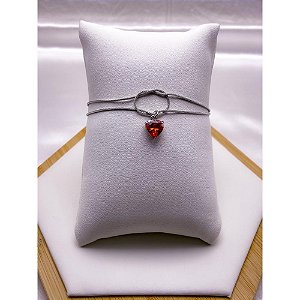 PULSEIRA AÇO INOX DUPLA NÓ CORAÇÃO PEDRA VERMELHO CLARO - PRATEADA (17CM+4CM EXTENSOR)