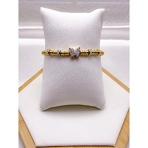 PULSEIRA AÇO INOX BORBOLETA STRASS FECHO REGULÁVEL - DOURADA