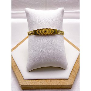PULSEIRA AÇO INOX GRUMET DUPLA CORAÇÃO  - DOURADA