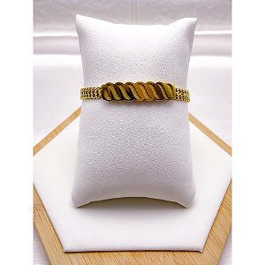 PULSEIRA AÇO INOX GRUMET DUPLA GEOMETRICA  - DOURADA