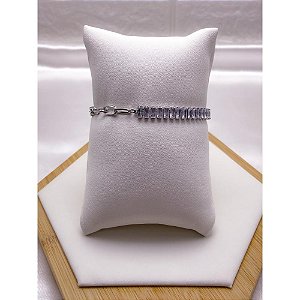 PULSEIRA AÇO INOX CORRENTE E BAGUETE CRISTAL  FECHO T - PRATEADA