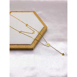COLAR AÇO INOX LONGUINHO 50CM FLOR - DOURADO