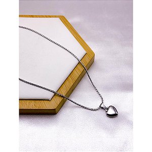 COLAR AÇO INOX  45CM PINGENTE CORAÇÃO - PRATEADO
