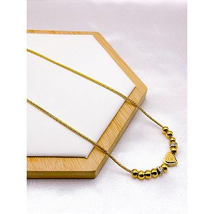 COLAR AÇO INOX  45CM PINGENTE CORAÇÃO DIAMANTADO - DOURADO