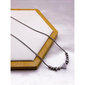 COLAR AÇO INOX  45CM PINGENTE CORAÇÃO DIAMANTADO - PRATEADO