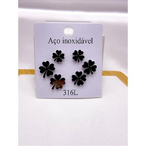 CARTELA TRIO DE BRINCOS AÇO INOXIDÁVEL TREVO - PRATEADO