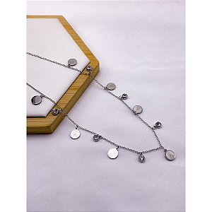 COLAR AÇO INOX  45CM NOSSA SENHORA PEDRA CRISTAL - PRATEADO