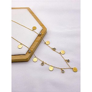 COLAR AÇO INOX  45CM NOSSA SENHORA PEDRA CRISTAL - DOURADO