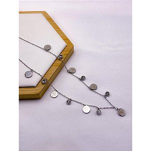 COLAR AÇO INOX  45CM SÃO BENTO PEDRA CRISTAL - PRATEADO