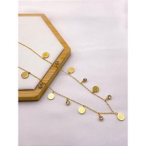 COLAR AÇO INOX  45CM SÃO BENTO PEDRA CRISTAL - DOURADO