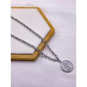 COLAR AÇO INOX  45CM ELO PORTUGUES PINGENTE NOSSA SENHORA - PRATEADO