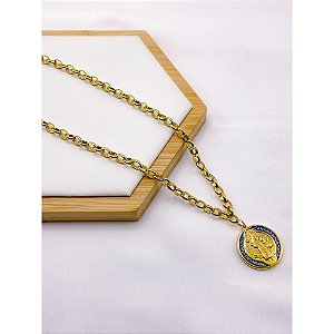 COLAR AÇO INOX  45CM ELO PORTUGUES PINGENTE SÃO BENTO - DOURADO