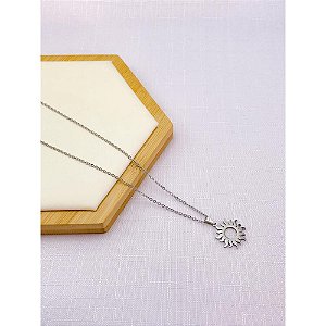 COLAR AÇO INOX  45CM PINGENTE RAIOS DE SOL - PRATEADO