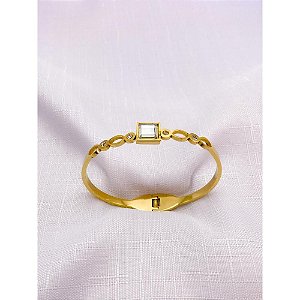 BRACELETE AÇO INOXIDÁVEL  PEDRA CRISTAL- DOURADO