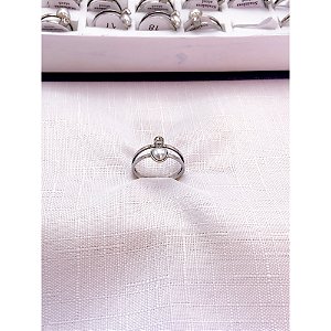 ANEL  AÇO INOXIDÁVEL CORAÇÃO PEROLADO E PEDRA CRISTAL - PRATEADO (UNIDADE)