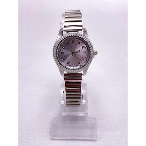 RELÓGIO AÇO INOXIDAVEL FEMININO VISOR REDONDO FUNDO BRANCO - PRATEADO