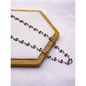 COLAR AÇO INOXIDÁVEL  45CM CEREJA - PRATEADO