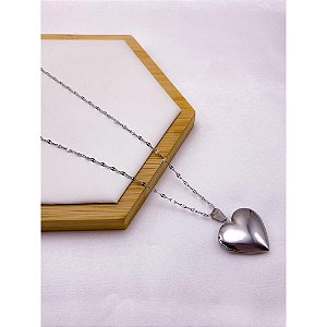 RELICÁRIO AÇO INOXIDÁVEL  55CM CORAÇÃO IDEAL PARA GRAVAÇÃO - PRATEADO